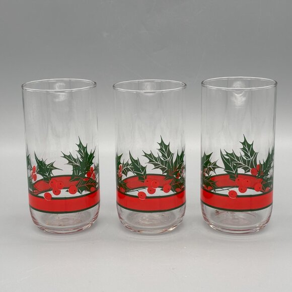 Vintage Christmas Glasses Libbey Holly & Berry Highball Tumblers (Set of 3) - Picture 4 of 5